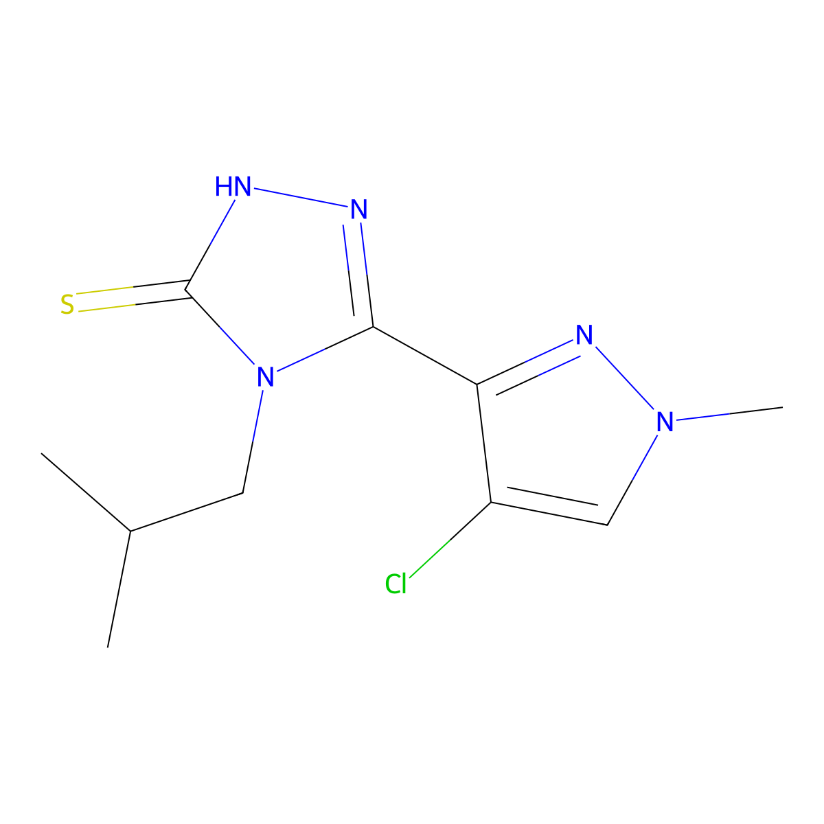 3-(4-chloro-1-methylpyrazol-3-yl)-4-(2-methylpropyl)-1H-1,2,4-triazole-5-thione molecular structure, CAS 494791-07-0
