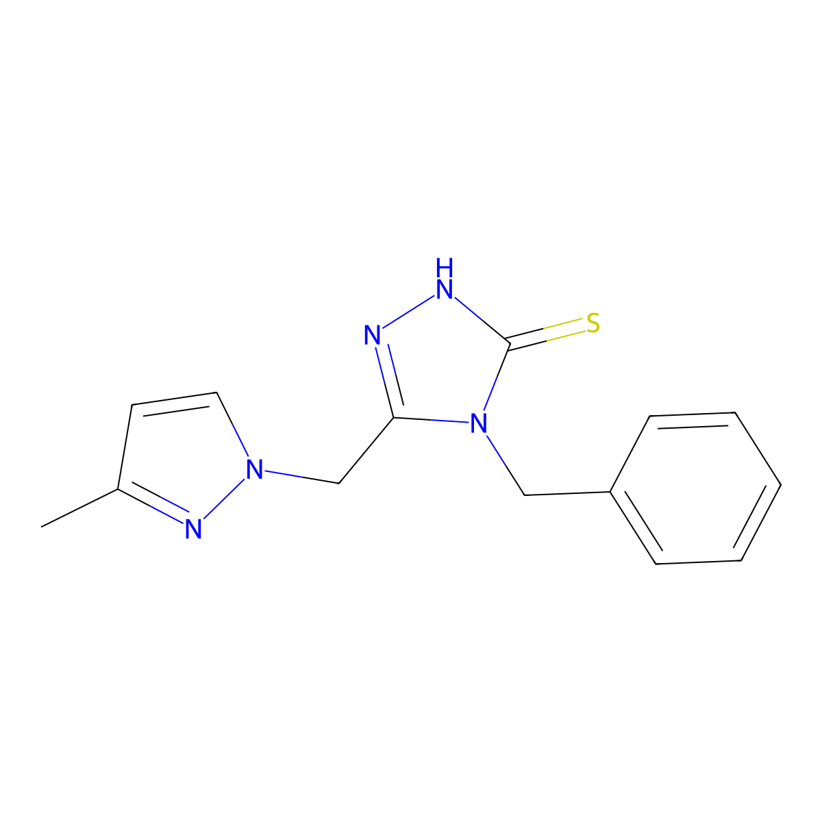 4-benzyl-5-[(3-methyl-1H-pyrazol-1-yl)methyl]-4H-1,2,4-triazole-3-thiol molecular structure, CAS 494791-10-5