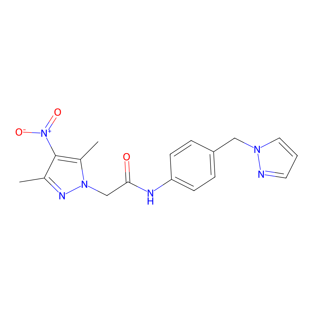 2-(3,5-dimethyl-4-nitropyrazol-1-yl)-N-[4-(pyrazol-1-ylmethyl)phenyl]acetamide molecular structure, CAS 494791-14-9