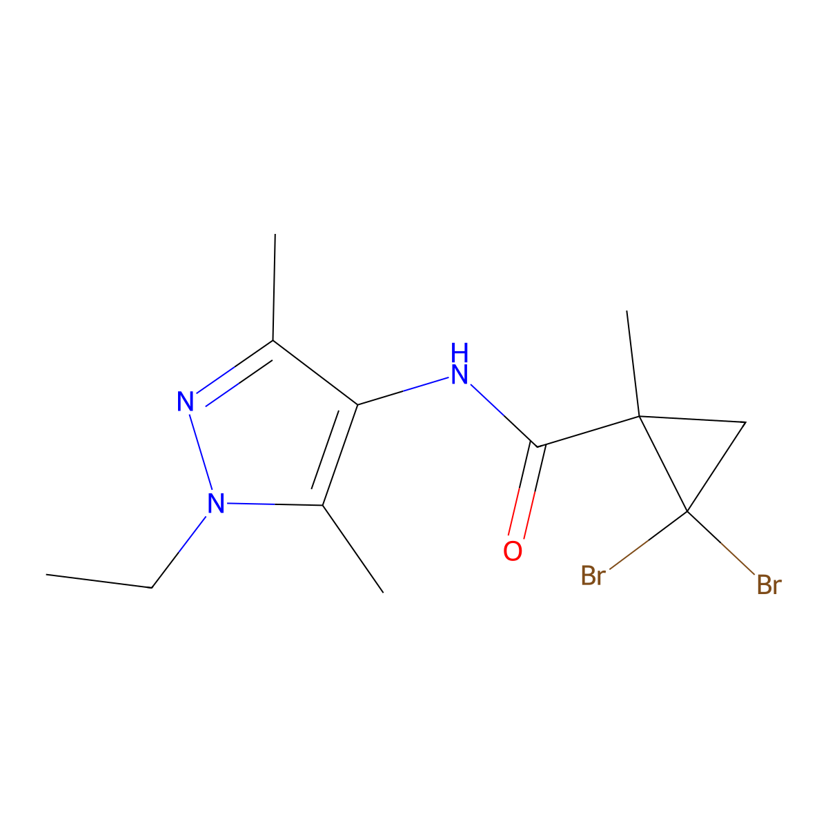 2,2-dibromo-N-(1-ethyl-3,5-dimethyl-1H-pyrazol-4-yl)-1-methylcyclopropanecarboxamide molecular structure, CAS 494791-31-0
