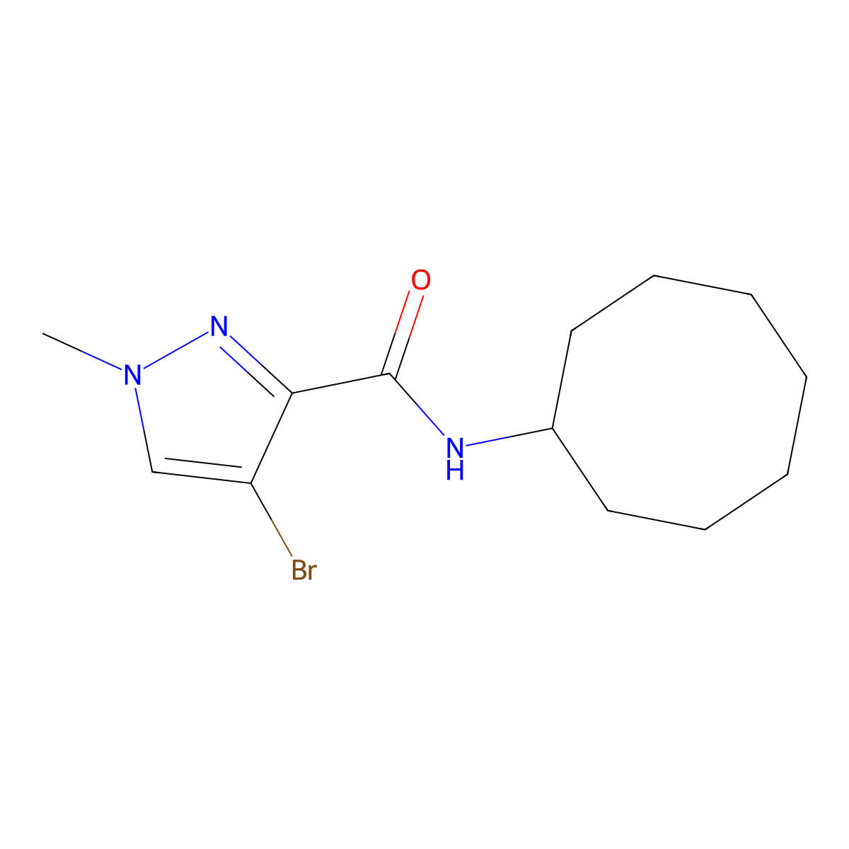 4-bromo-N-cyclooctyl-1-methylpyrazole-3-carboxamide molecular structure, CAS 494791-35-4