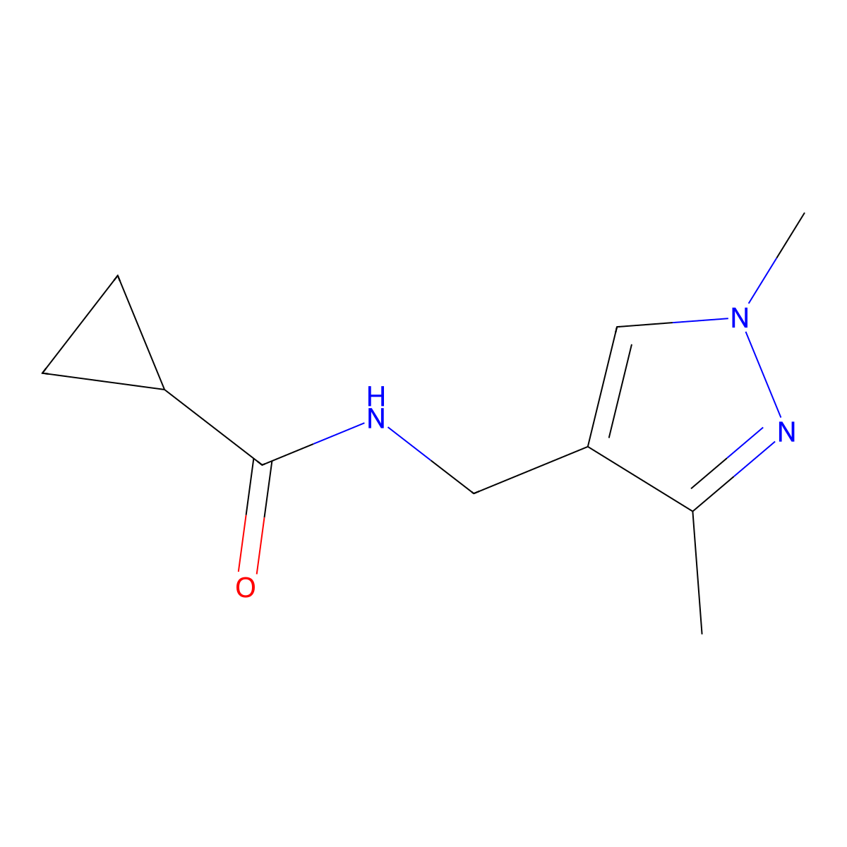 N-((1,3-dimethyl-1H-pyrazol-4-yl)methyl)cyclopropanecarboxamide molecular structure, CAS 494791-36-5