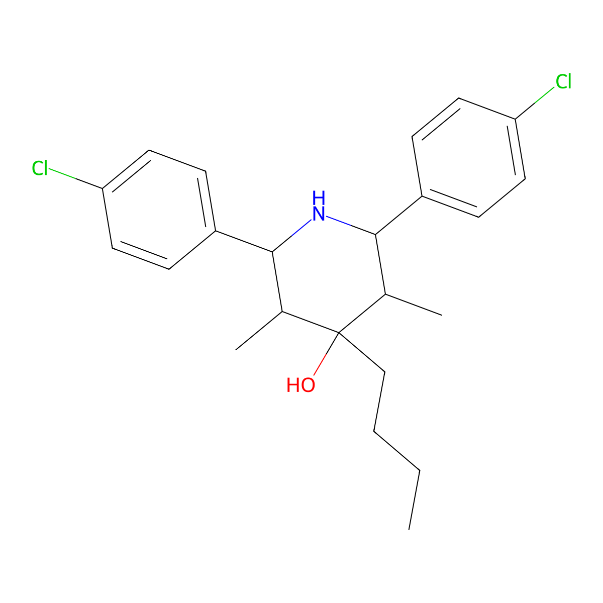 4-Butyl-2,6-bis(4-chlorophenyl)-3,5-dimethyl-4-piperidinol molecular structure, CAS 494791-79-6
