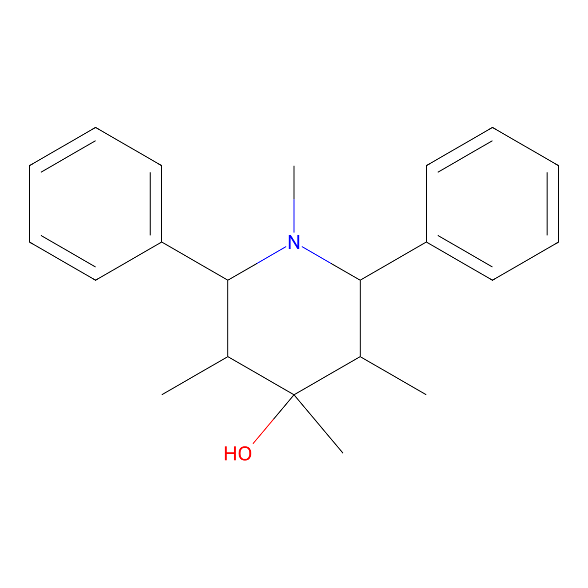 1,3,4,5-Tetramethyl-2,6-diphenylpiperidin-4-ol molecular structure, CAS 494791-81-0