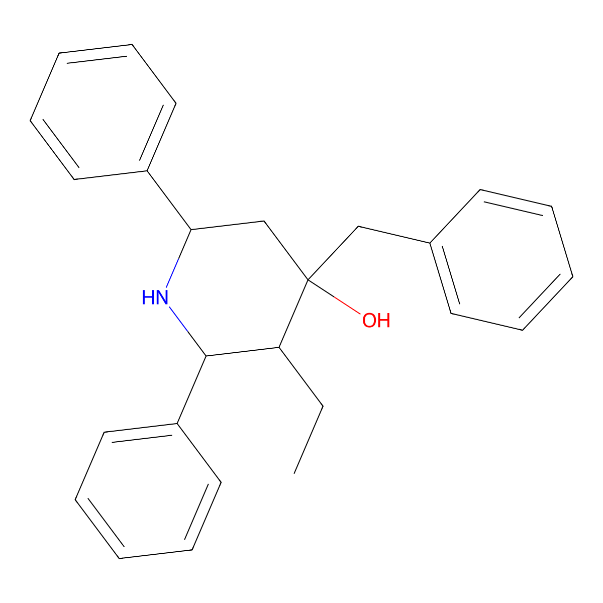 4-Benzyl-3-ethyl-2,6-diphenylpiperidin-4-ol molecular structure, CAS 494791-83-2