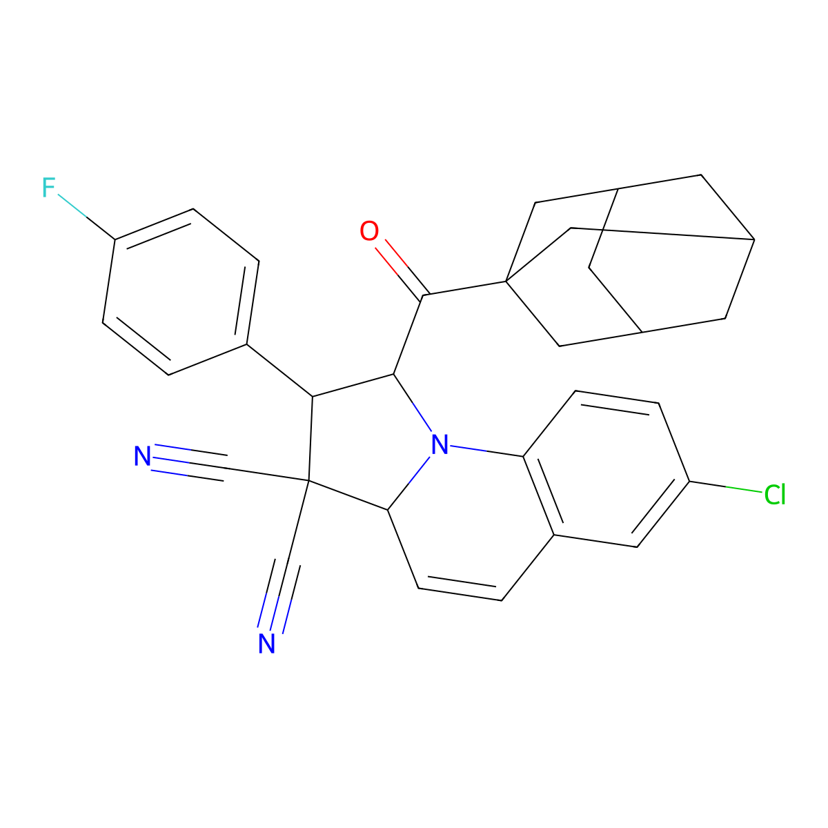 1-(1-adamantylcarbonyl)-7-chloro-2-(4-fluorophenyl)-1,2-dihydropyrrolo[1,2-a]quinoline-3,3(3aH)-dicarbonitrile molecular structure, CAS 494791-92-3
