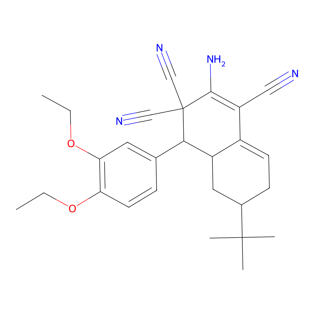 2-amino-6-tert-butyl-4-(3,4-diethoxyphenyl)-4a,5,6,7-tetrahydro-1,3,3(4H)-naphthalenetricarbonitrile molecular structure, CAS 494792-04-0