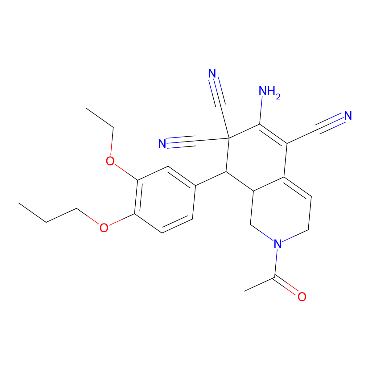 (8S,8aR)-2-acetyl-6-amino-8-(3-ethoxy-4-propoxyphenyl)-1,3,8,8a-tetrahydroisoquinoline-5,7,7-tricarbonitrile molecular structure, CAS 494792-16-4