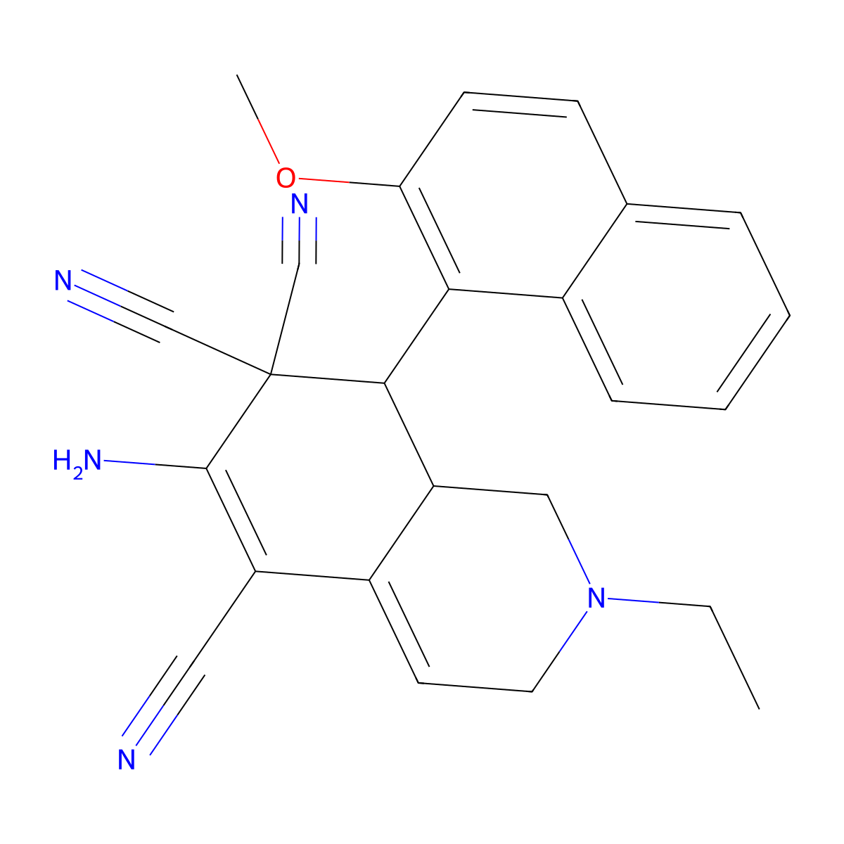(8R,8aR)-6-amino-2-ethyl-8-(2-methoxynaphthalen-1-yl)-1,3,8,8a-tetrahydroisoquinoline-5,7,7-tricarbonitrile molecular structure, CAS 494792-20-0