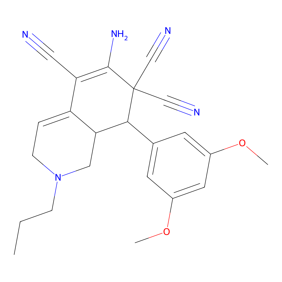 6-amino-8-(3,5-dimethoxyphenyl)-2-propyl-2,3,8,8a-tetrahydro-5,7,7(1H)-isoquinolinetricarbonitrile molecular structure, CAS 494792-26-6