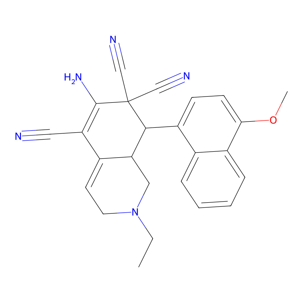 (8S,8aR)-6-amino-2-ethyl-8-(4-methoxynaphthalen-1-yl)-1,3,8,8a-tetrahydroisoquinoline-5,7,7-tricarbonitrile molecular structure, CAS 494792-34-6