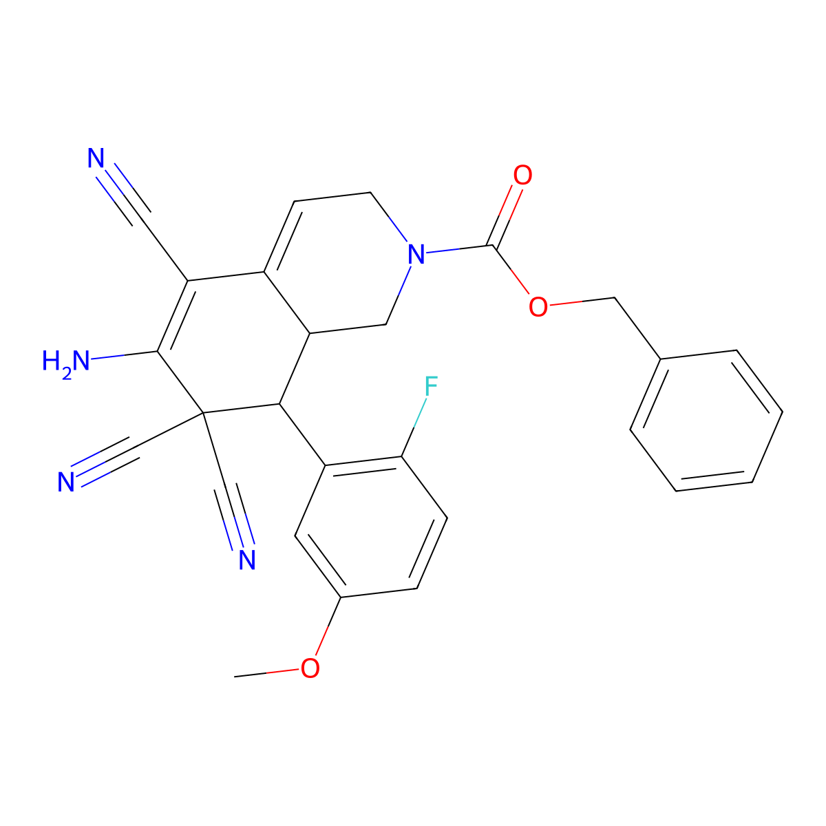 benzyl 6-amino-5,7,7-tricyano-8-(2-fluoro-5-methoxyphenyl)-3,7,8,8a-tetrahydro-2(1H)-isoquinolinecarboxylate molecular structure, CAS 494792-40-4