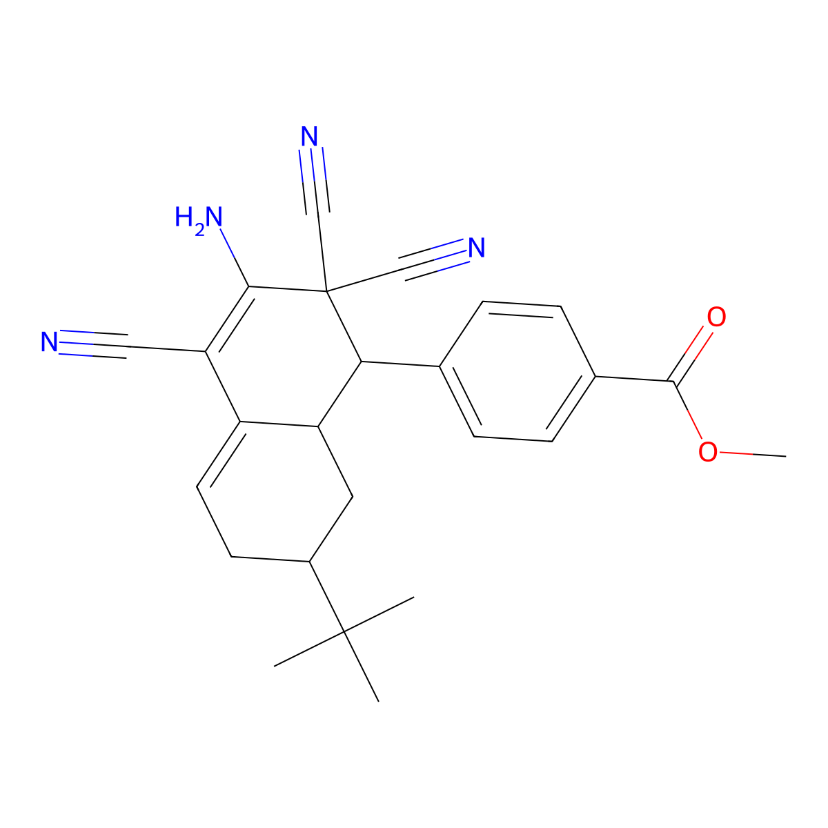 Methyl 4-(3-amino-7-tert-butyl-2,2,4-tricyano-1,2,6,7,8,8a-hexahydro-1-naphthalenyl)benzoate molecular structure, CAS 494792-43-7