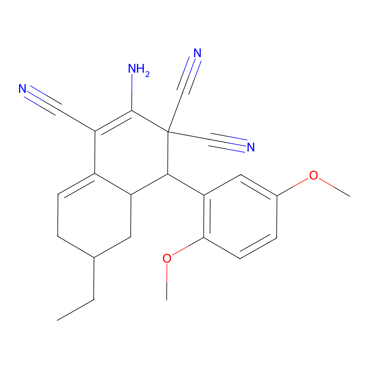2-amino-4-(2,5-dimethoxyphenyl)-6-ethyl-4a,5,6,7-tetrahydro-1,3,3(4H)-naphthalenetricarbonitrile molecular structure, CAS 494792-62-0