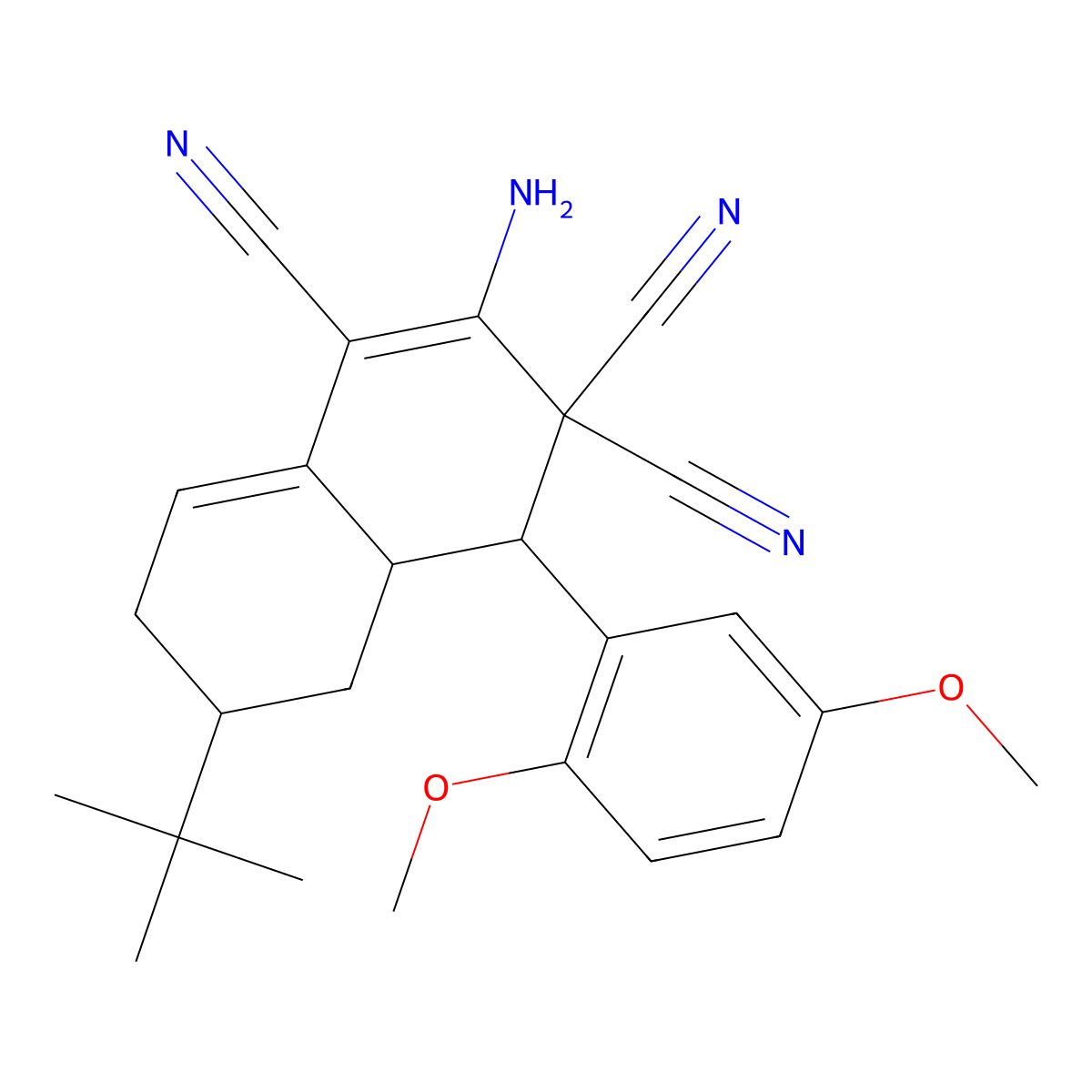 2-amino-6-tert-butyl-4-(2,5-dimethoxyphenyl)-4a,5,6,7-tetrahydro-1,3,3(4H)-naphthalenetricarbonitrile molecular structure, CAS 494792-68-6