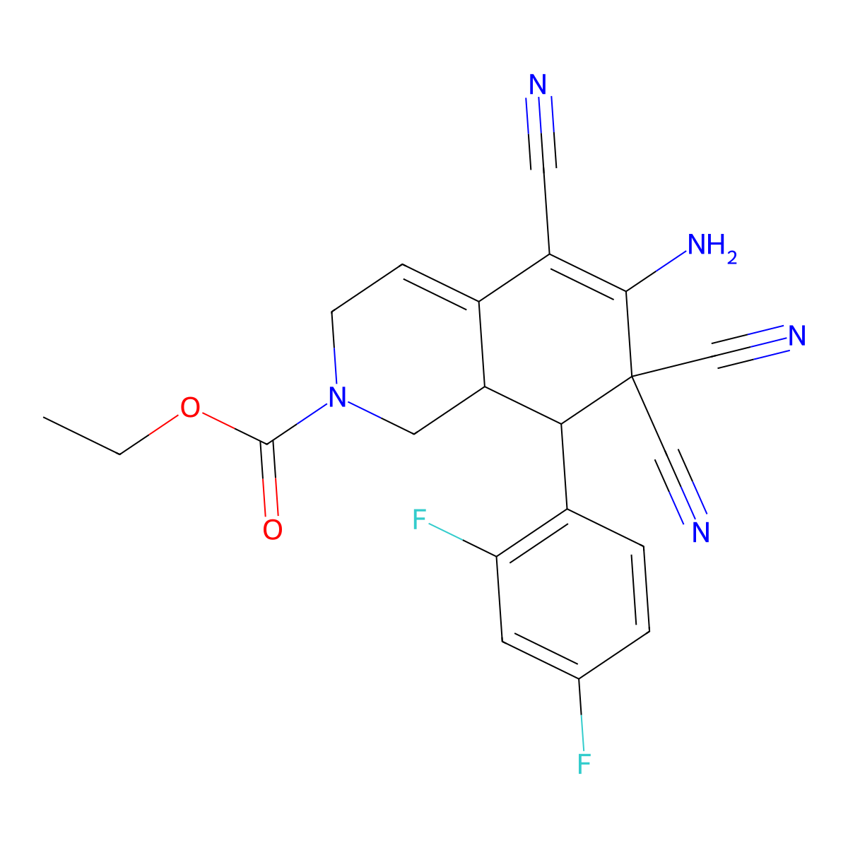 ethyl (8R,8aR)-6-amino-5,7,7-tricyano-8-(2,4-difluorophenyl)-1,3,8,8a-tetrahydroisoquinoline-2-carboxylate molecular structure, CAS 494792-80-2