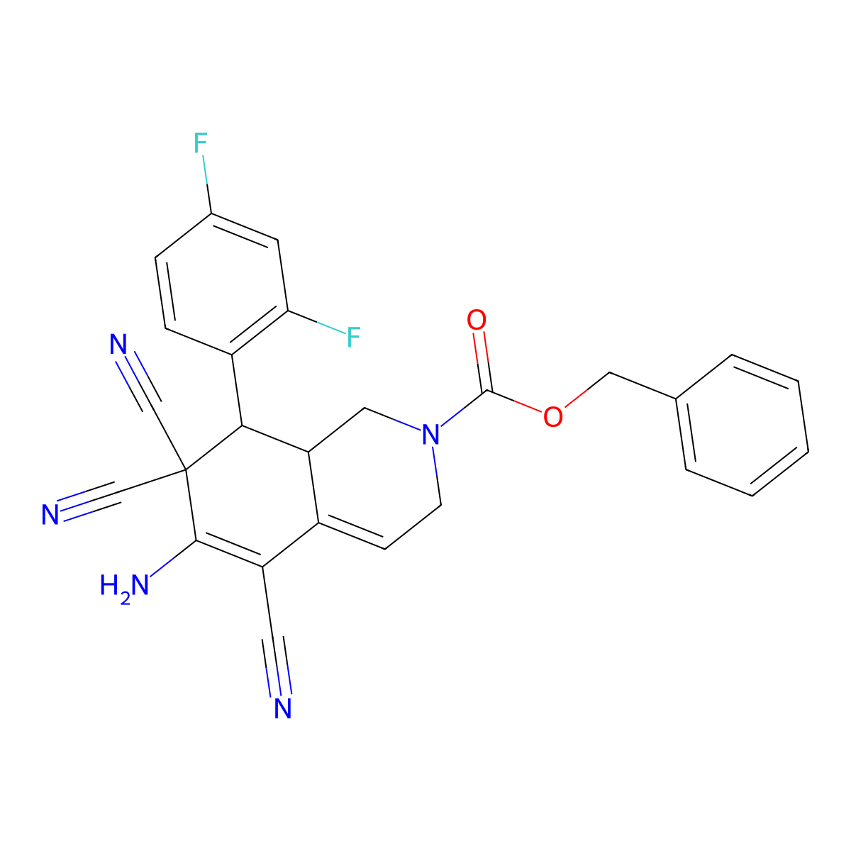 benzyl 6-amino-5,7,7-tricyano-8-(2,4-difluorophenyl)-3,7,8,8a-tetrahydro-2(1H)-isoquinolinecarboxylate molecular structure, CAS 494792-85-7