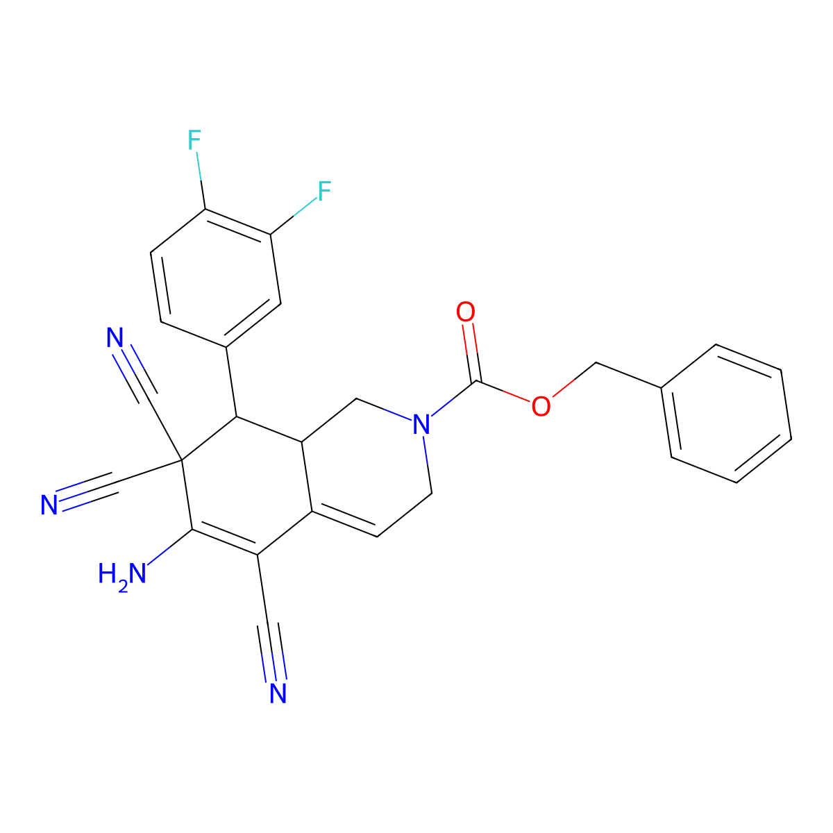 benzyl (8S,8aR)-6-amino-5,7,7-tricyano-8-(3,4-difluorophenyl)-1,3,8,8a-tetrahydroisoquinoline-2-carboxylate molecular structure, CAS 494792-86-8