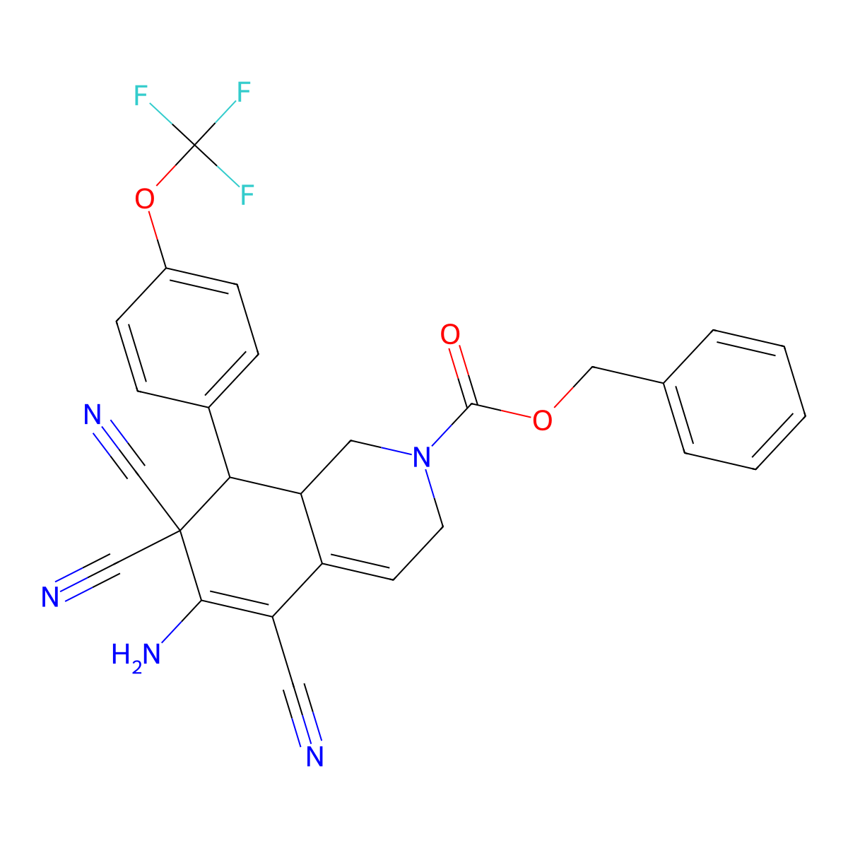 benzyl (8S,8aR)-6-amino-5,7,7-tricyano-8-[4-(trifluoromethoxy)phenyl]-1,3,8,8a-tetrahydroisoquinoline-2-carboxylate molecular structure, CAS 494792-87-9