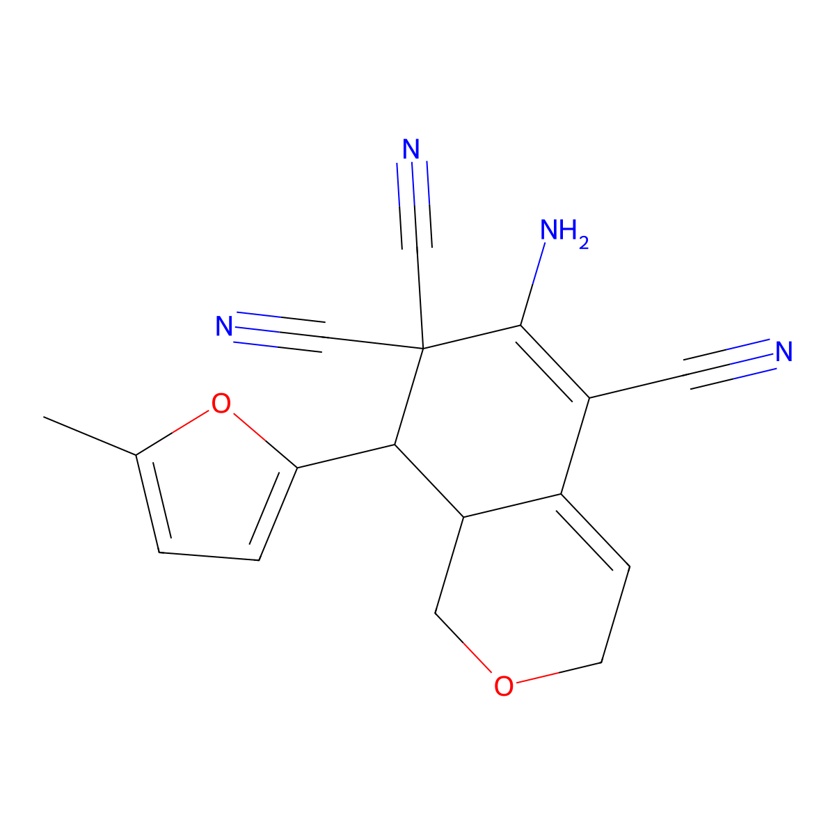 (8R)-6-amino-8-(5-methylfuran-2-yl)-1,3,8,8a-tetrahydroisochromene-5,7,7-tricarbonitrile molecular structure, CAS 494792-94-8