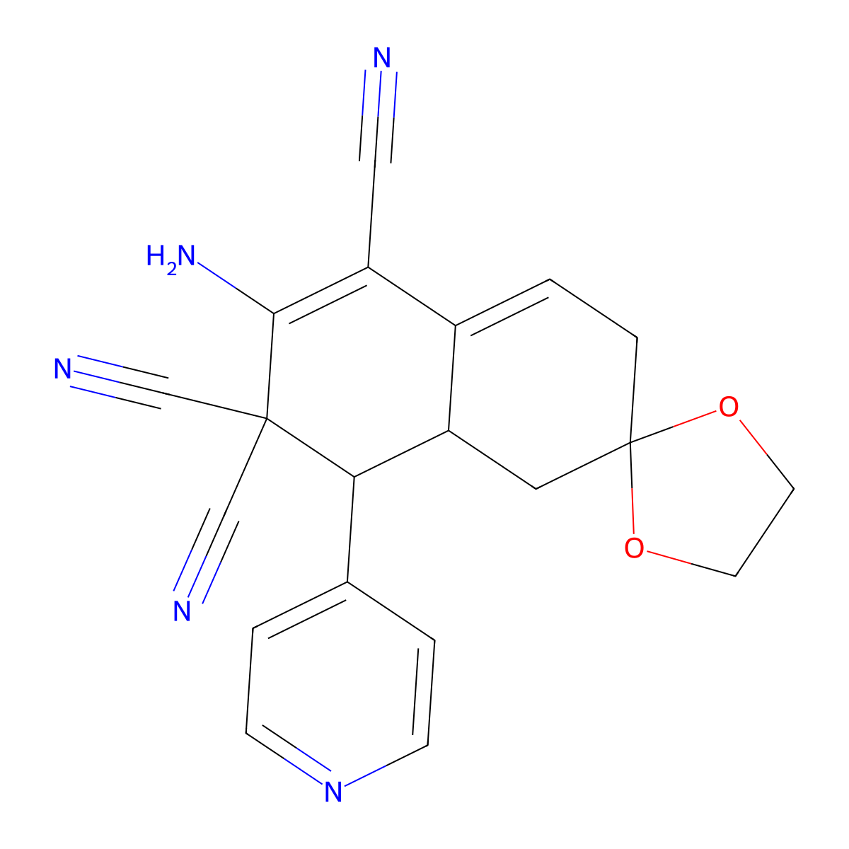 (4'S,4'aR)-2'-amino-4'-pyridin-4-ylspiro[1,3-dioxolane-2,6'-4,4a,5,7-tetrahydronaphthalene]-1',3',3'-tricarbonitrile molecular structure, CAS 494792-97-1