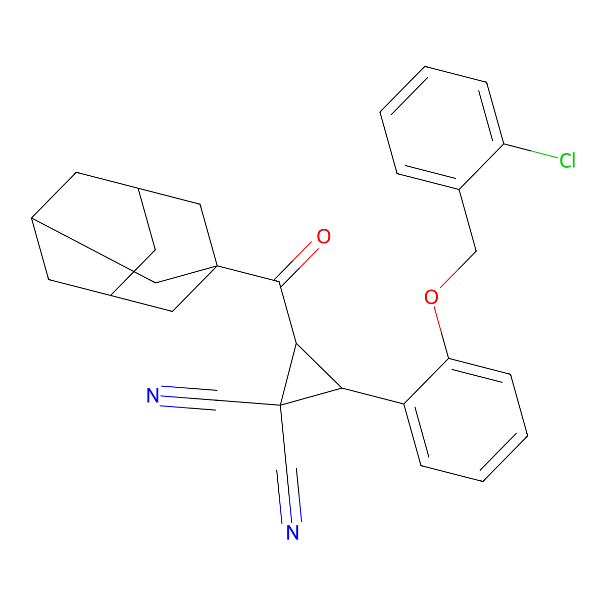 2-(1-Adamantylcarbonyl)-3-{2-[(2-chlorobenzyl)oxy]phenyl}-1,1-cyclopropanedicarbonitrile molecular structure, CAS 494793-00-9