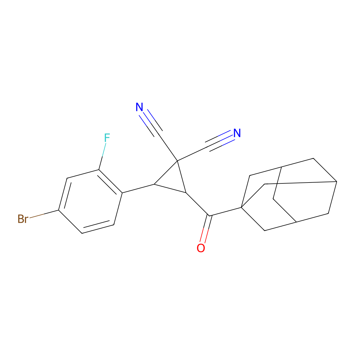 2-(1-Adamantylcarbonyl)-3-(4-bromo-2-fluorophenyl)-1,1-cyclopropanedicarbonitrile molecular structure, CAS 494794-11-5