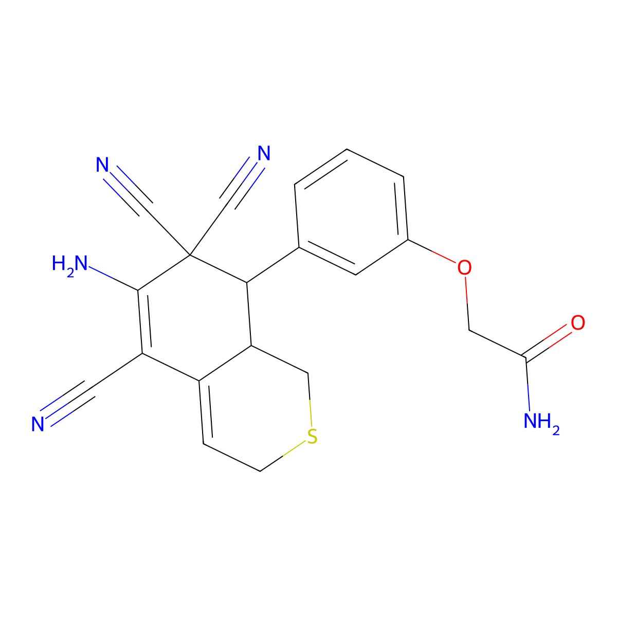 2-[3-(6-amino-5,7,7-tricyano-3,7,8,8a-tetrahydro-1H-isothiochromen-8-yl)phenoxy]acetamide molecular structure, CAS 494794-26-2