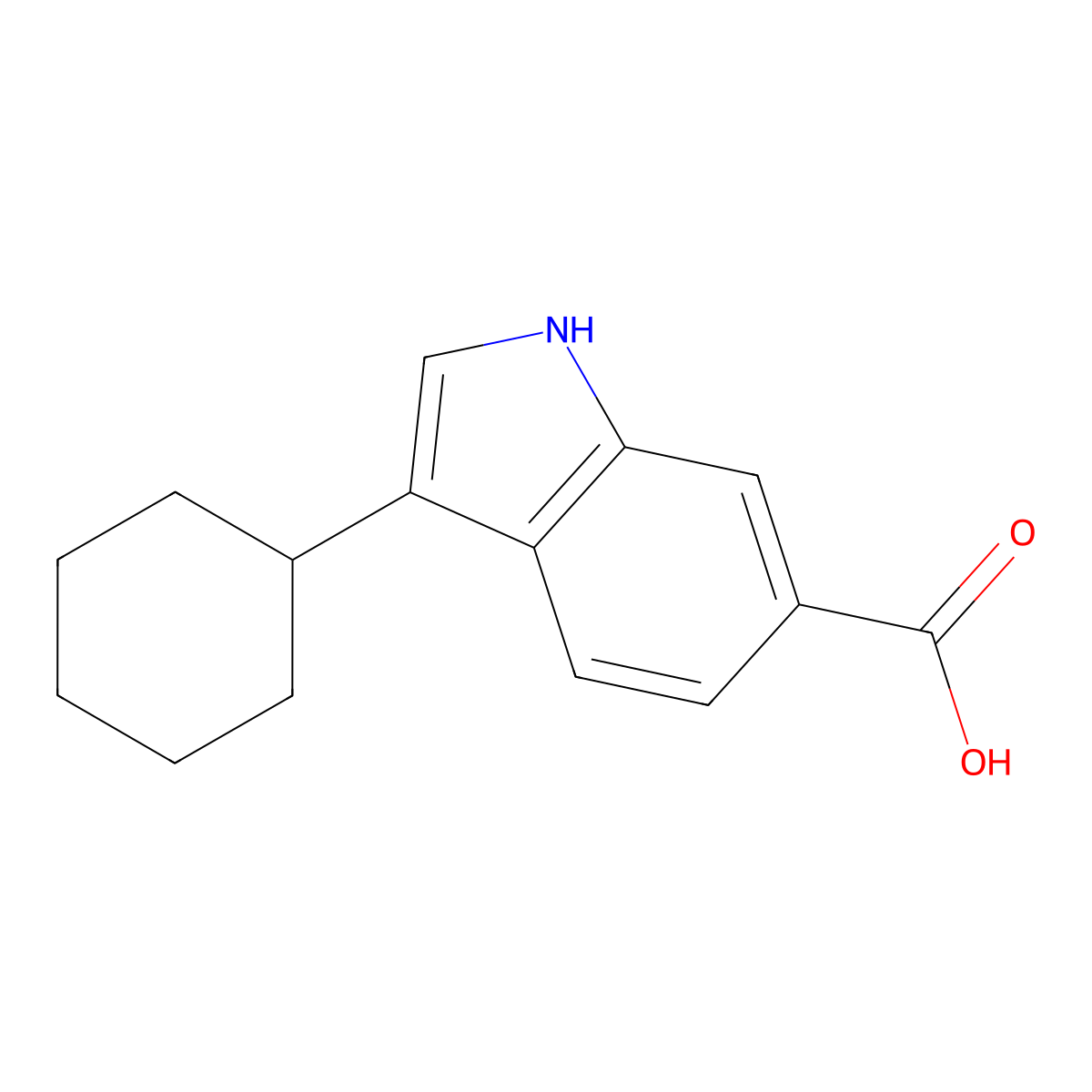 3-cyclohexyl-1H-indole-6-carboxylic Acid molecular structure, CAS 494799-17-6