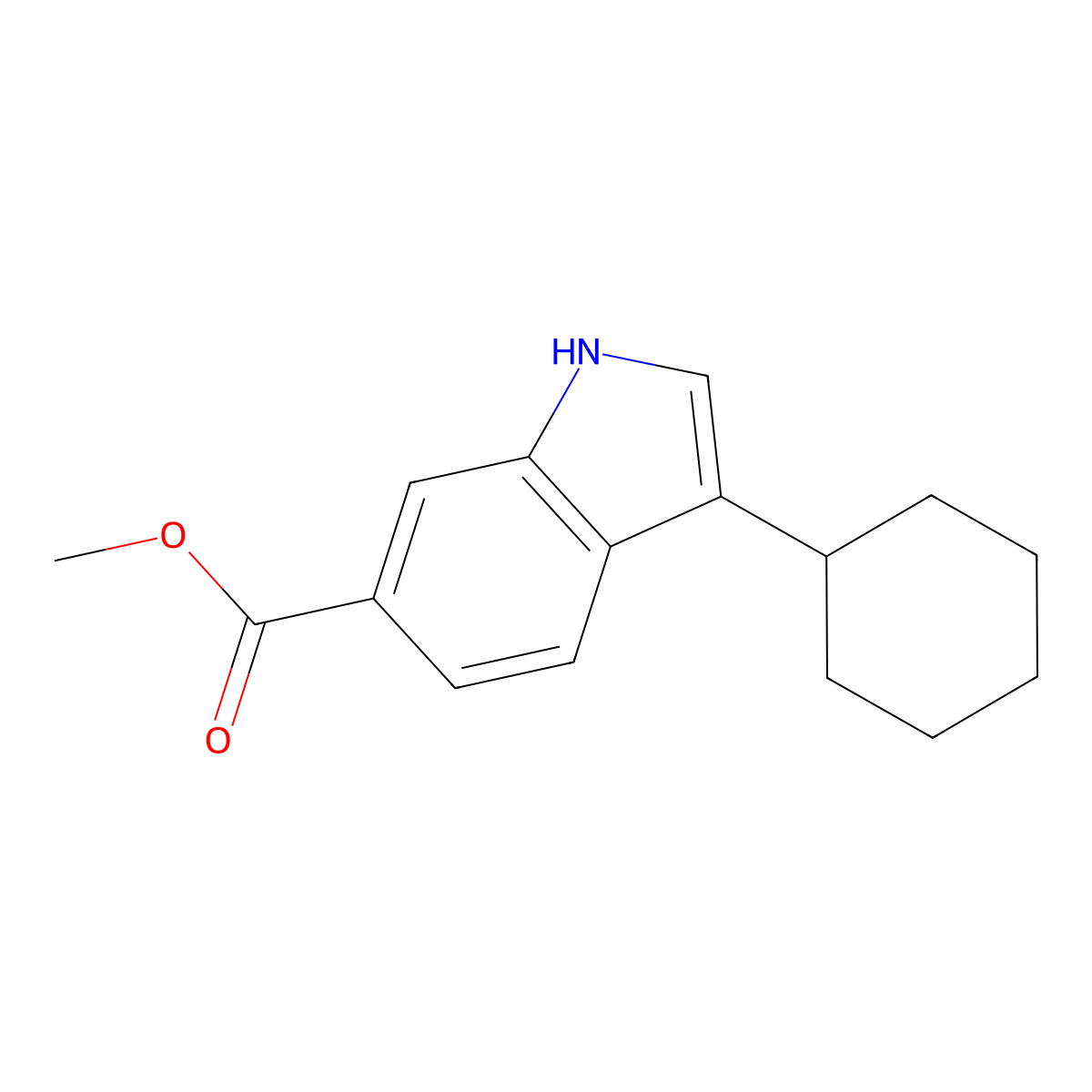 Methyl 3-cyclohexyl-1H-indole-6-carboxylate molecular structure, CAS 494799-18-7