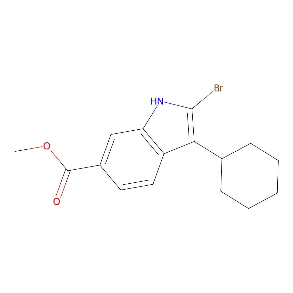 Methyl 2-bromo-3-cyclohexyl-1H-indole-6-carboxylate molecular structure, CAS 494799-19-8