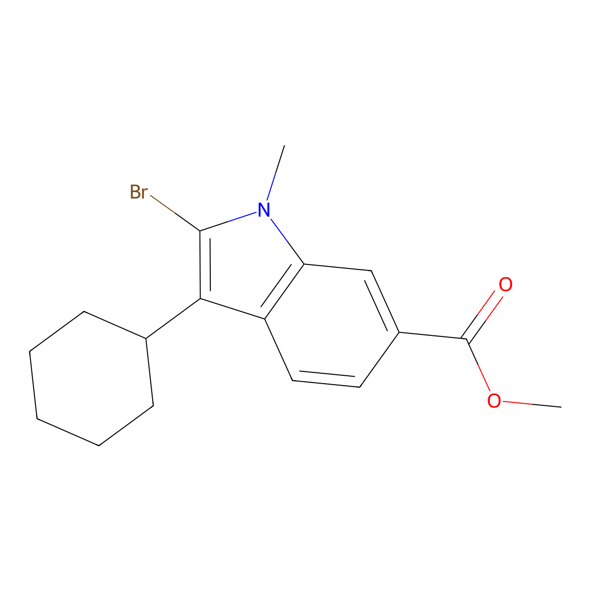 Methyl 2-bromo-3-cyclohexyl-1-methyl-1H-indole-6-carboxylate molecular structure, CAS 494799-22-3