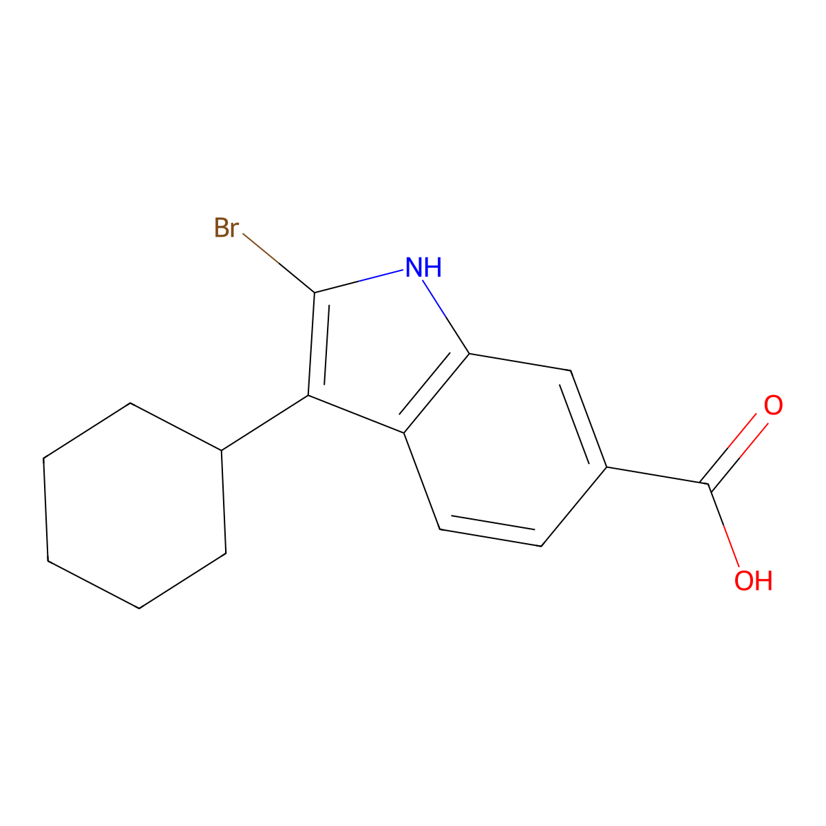 2-bromo-3-cyclohexyl-1H-indole-6-carboxylic acid molecular structure, CAS 494799-76-7