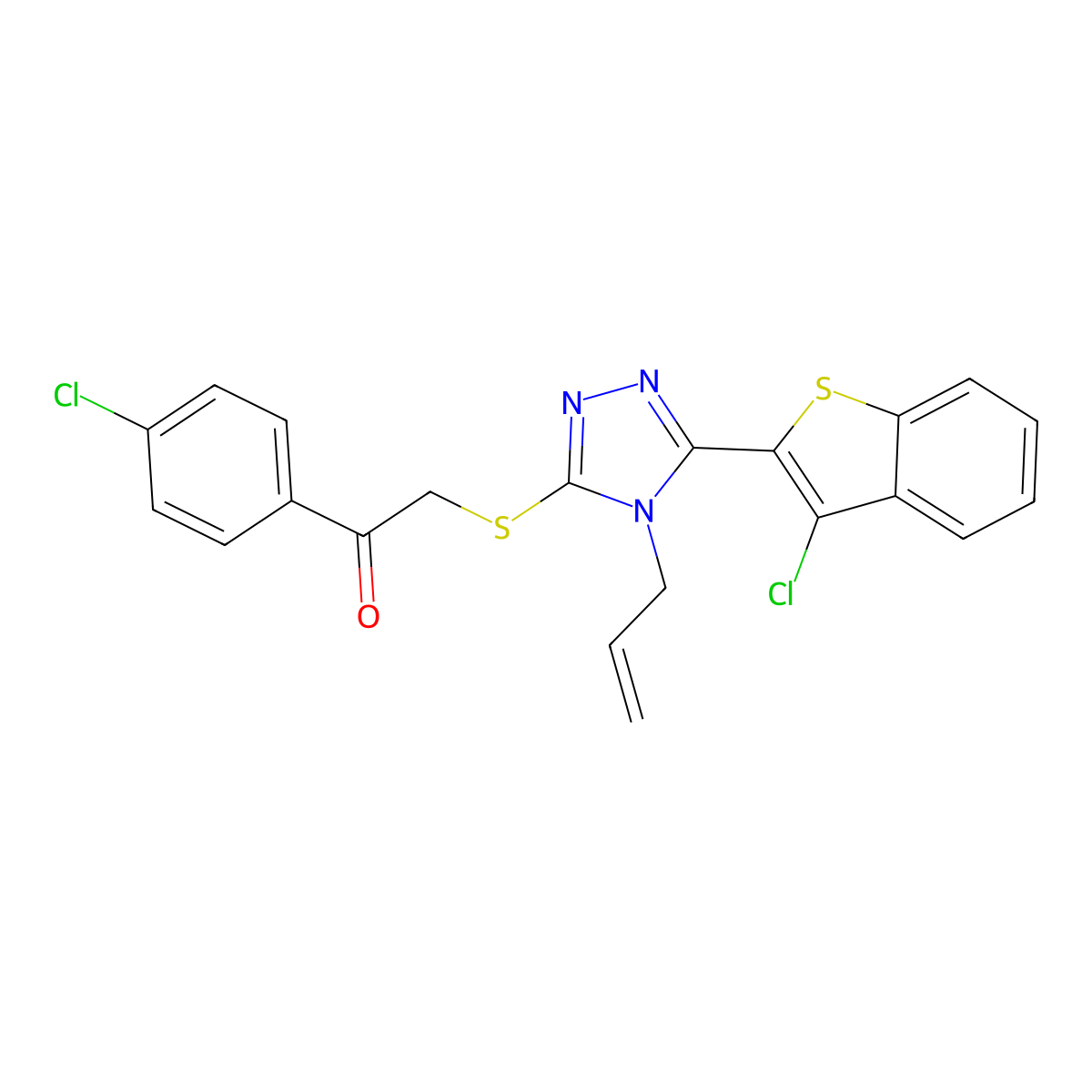 2-{[5-(3-chloro-1-benzothiophen-2-yl)-4-(prop-2-en-1-yl)-4H-1,2,4-triazol-3-yl]sulfanyl}-1-(4-chlorophenyl)ethanone molecular structure, CAS 494825-54-6