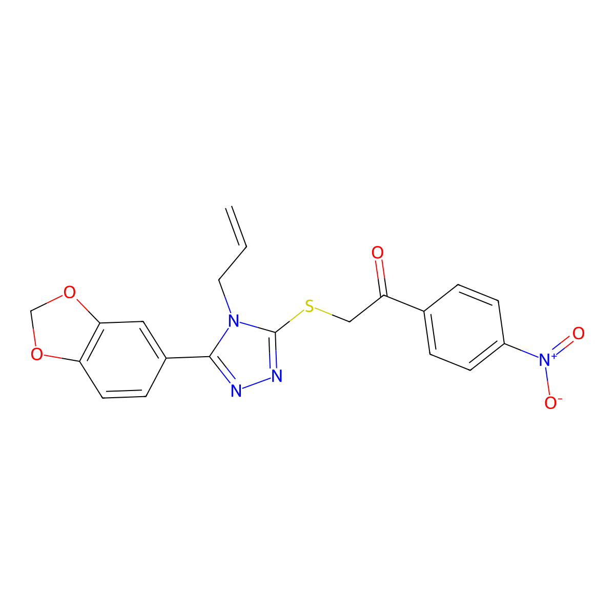 2-[[5-(1,3-Benzodioxol-5-yl)-4-prop-2-enyl-1,2,4-triazol-3-yl]sulfanyl]-1-(4-nitrophenyl)ethanone molecular structure, CAS 494825-61-5