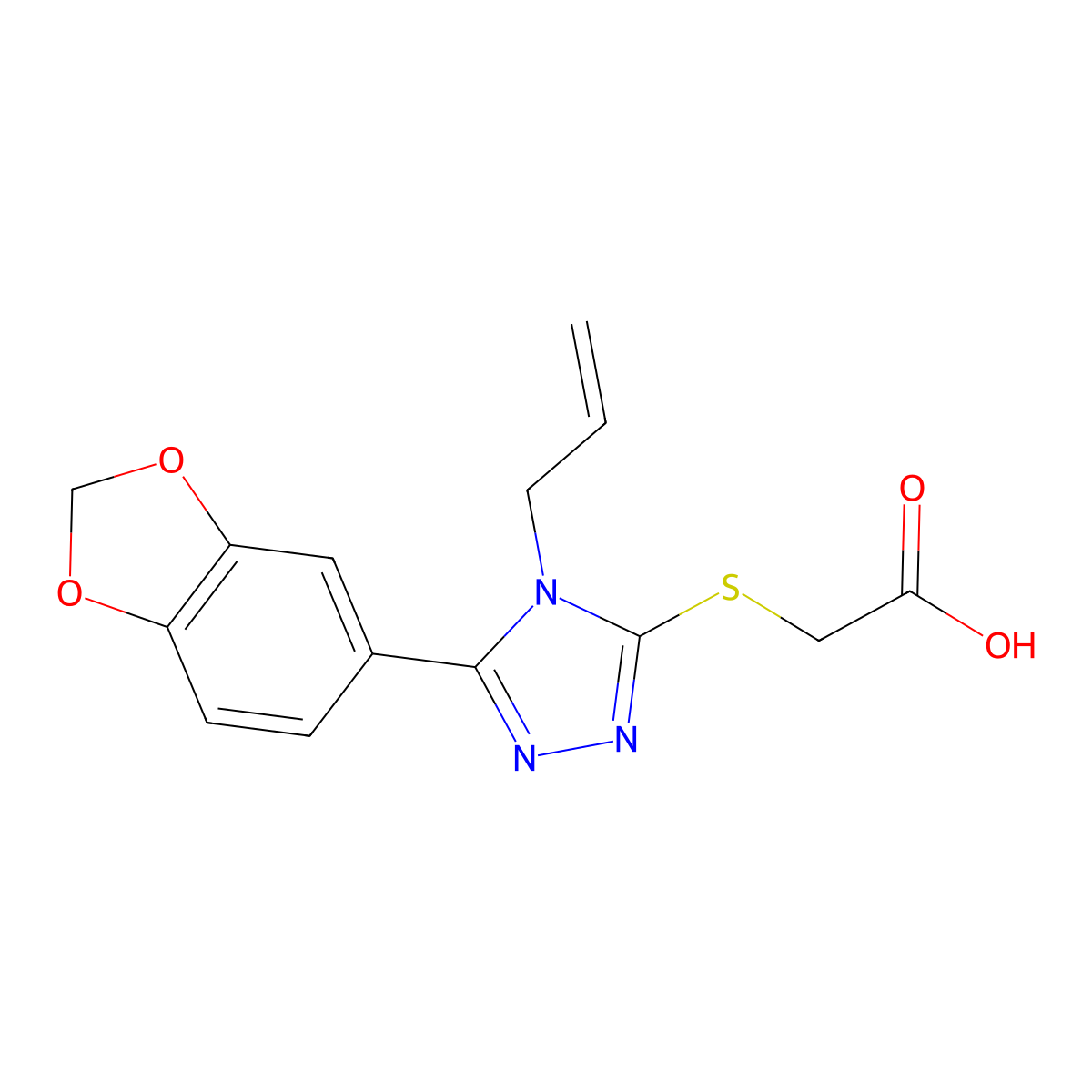 2-((4-allyl-5-(benzo[d][1,3]dioxol-5-yl)-4H-1,2,4-triazol-3-yl)thio)acetic acid molecular structure, CAS 494825-63-7