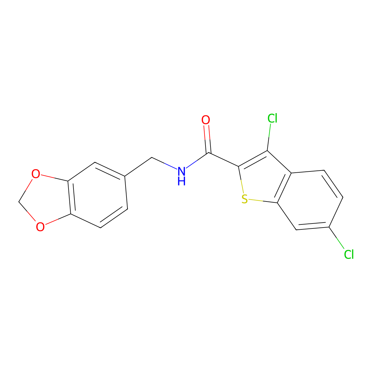N-(1,3-benzodioxol-5-ylmethyl)-3,6-dichloro-1-benzothiophene-2-carboxamide molecular structure, CAS 494825-79-5