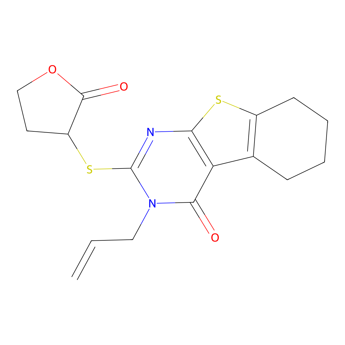 2-(2-Oxooxolan-3-yl)sulfanyl-3-prop-2-enyl-5,6,7,8-tetrahydro-[1]benzothiolo[2,3-d]pyrimidin-4-one molecular structure, CAS 494825-87-5