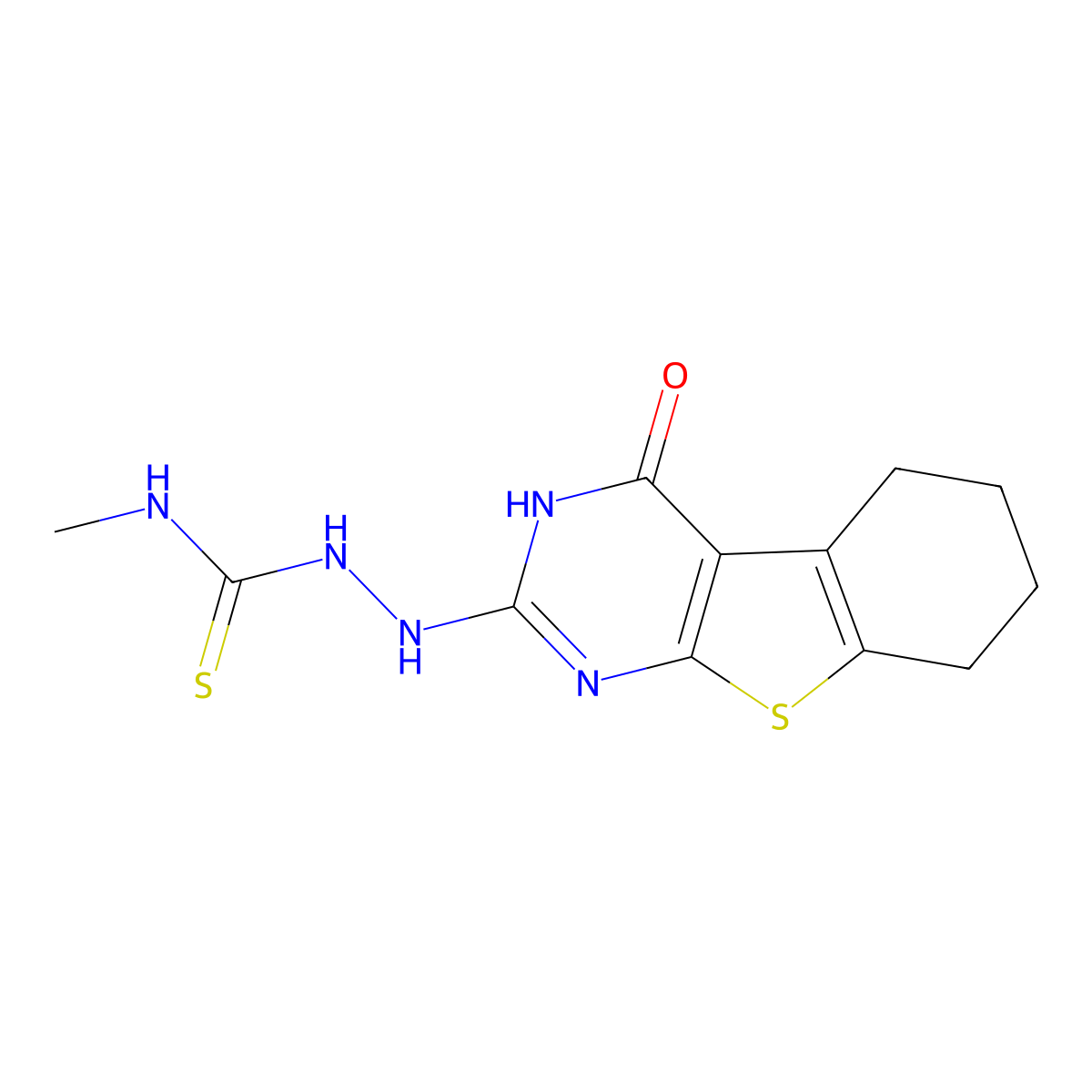 N-methyl-2-(4-oxo-3,4,5,6,7,8-hexahydro[1]benzothieno[2,3-d]pyrimidin-2-yl)hydrazinecarbothioamide molecular structure, CAS 494825-88-6