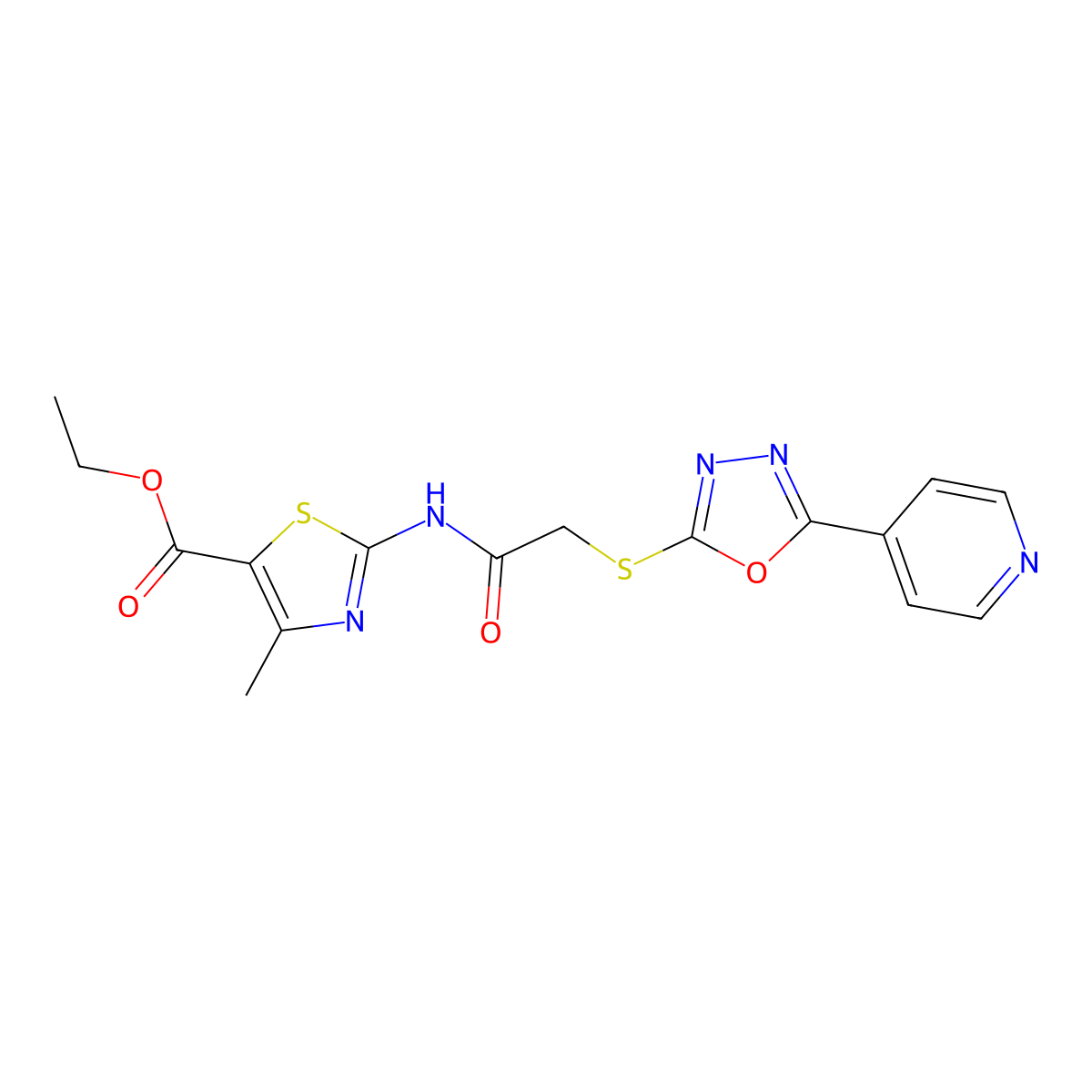 Ethyl 4-methyl-2-[({[5-(pyridin-4-yl)-1,3,4-oxadiazol-2-yl]sulfanyl}acetyl)amino]-1,3-thiazole-5-carboxylate molecular structure, CAS 494825-93-3