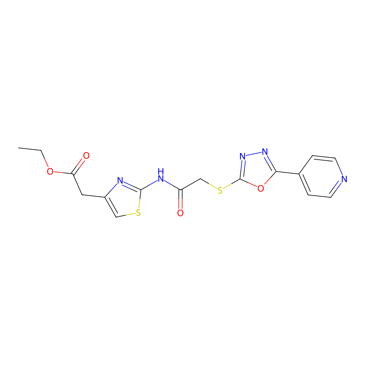 2-[2-[[1-Oxo-2-[(5-pyridin-4-yl-1,3,4-oxadiazol-2-yl)thio]ethyl]amino]-4-thiazolyl]acetic acid ethyl ester molecular structure, CAS 494825-94-4