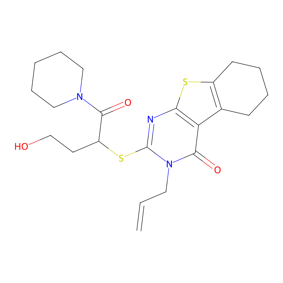2-(4-Hydroxy-1-oxo-1-piperidin-1-ylbutan-2-yl)sulfanyl-3-prop-2-enyl-5,6,7,8-tetrahydro-[1]benzothiolo[2,3-d]pyrimidin-4-one molecular structure, CAS 494826-00-5