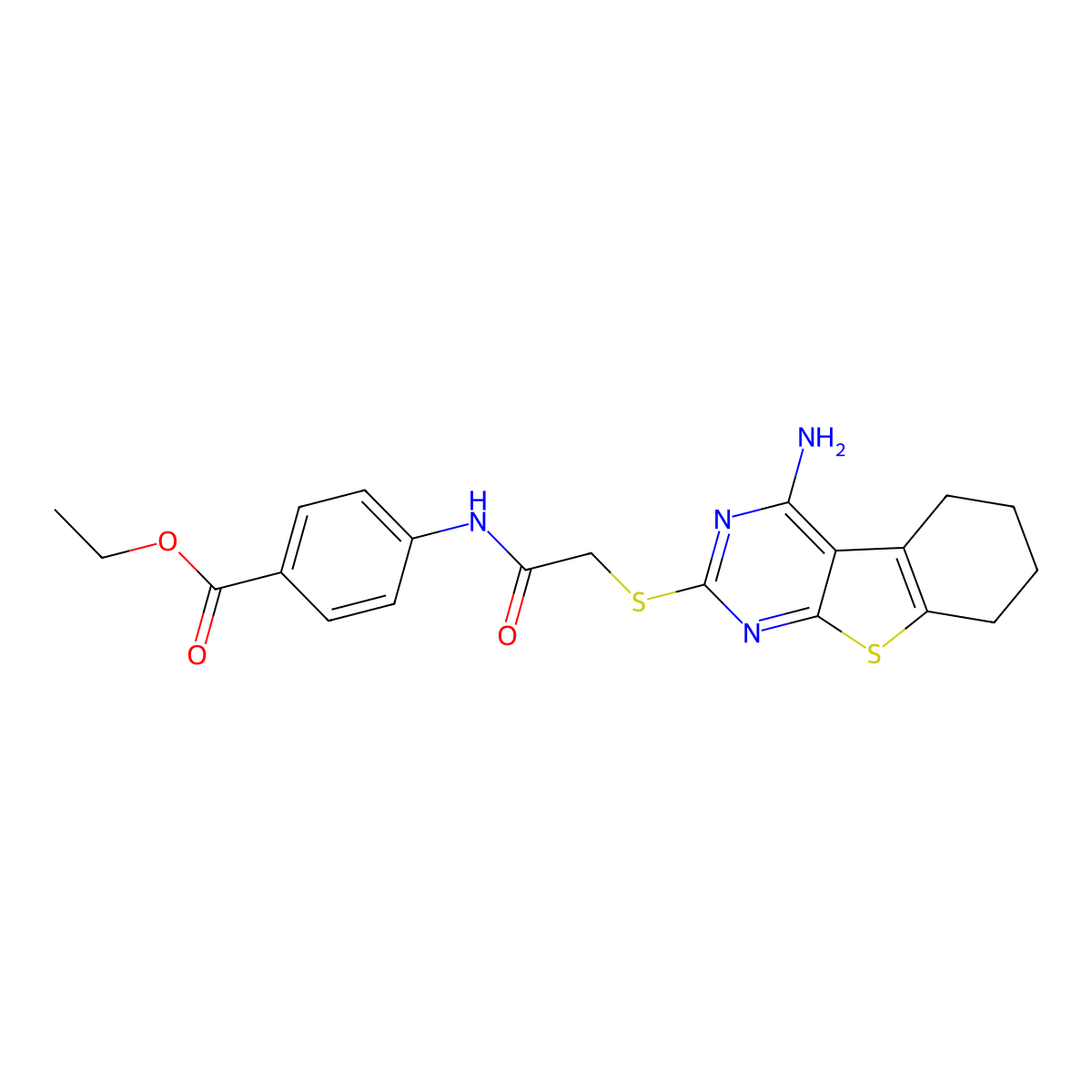 Ethyl 4-({[(4-amino-5,6,7,8-tetrahydro[1]benzothieno[2,3-d]pyrimidin-2-yl)thio]acetyl}amino)benzoate molecular structure, CAS 494826-02-7