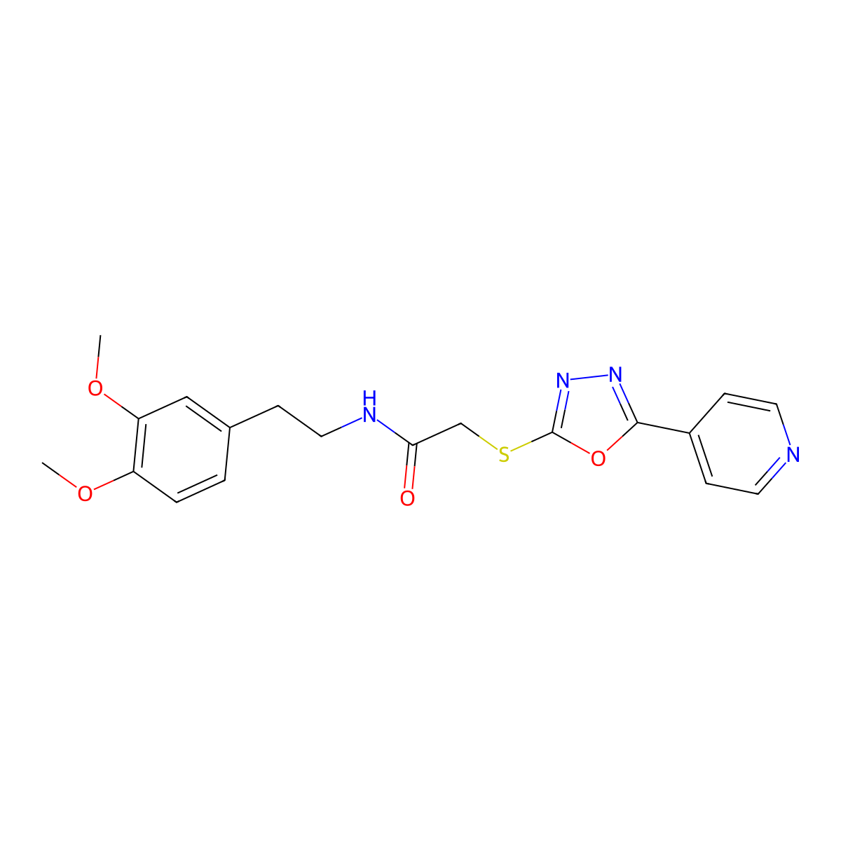 N-[2-(3,4-dimethoxyphenyl)ethyl]-2-{[5-(pyridin-4-yl)-1,3,4-oxadiazol-2-yl]sulfanyl}acetamide molecular structure, CAS 494826-05-0