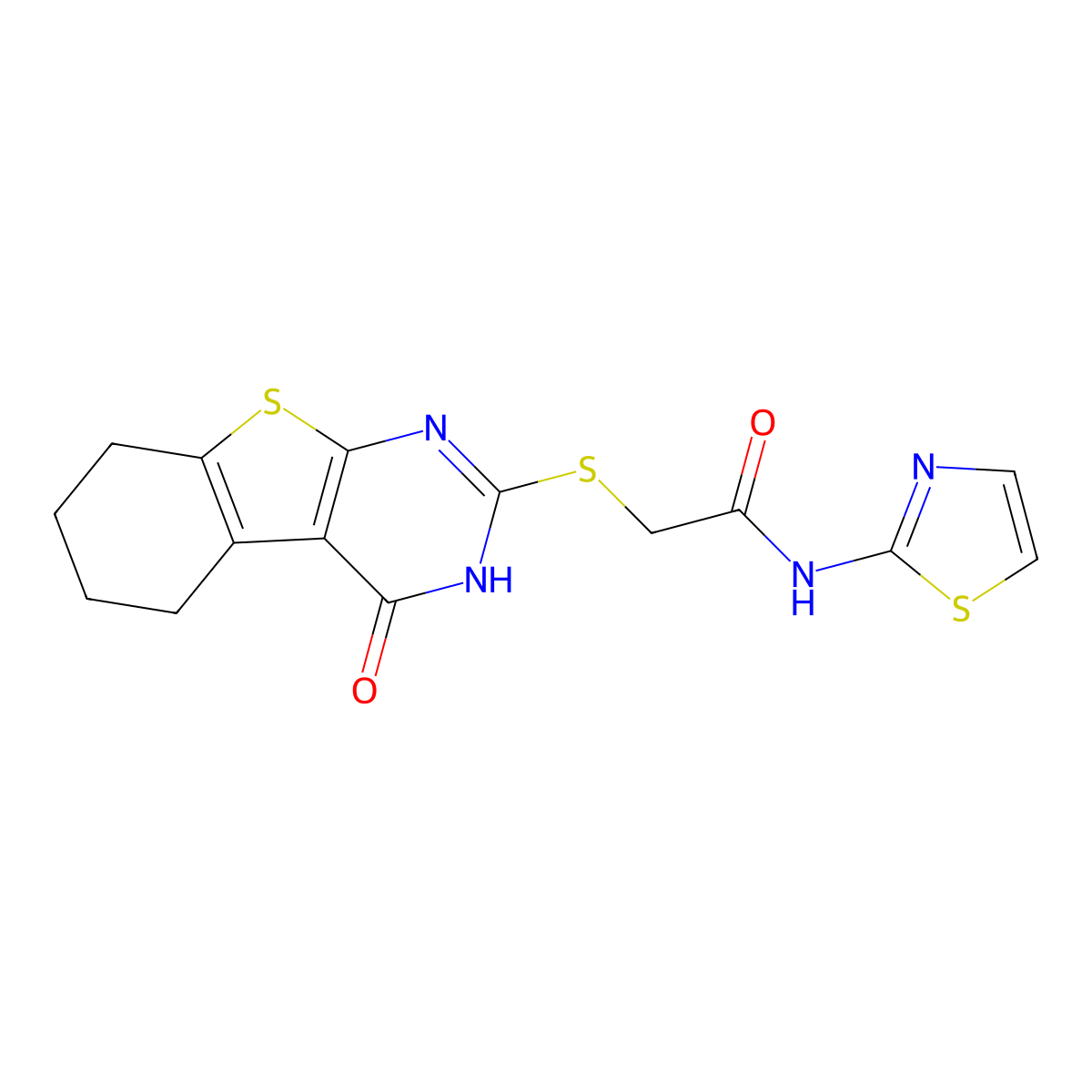 2-[(4-oxo-5,6,7,8-tetrahydro-3H-[1]benzothiolo[2,3-d]pyrimidin-2-yl)sulfanyl]-N-(1,3-thiazol-2-yl)acetamide molecular structure, CAS 494826-18-5