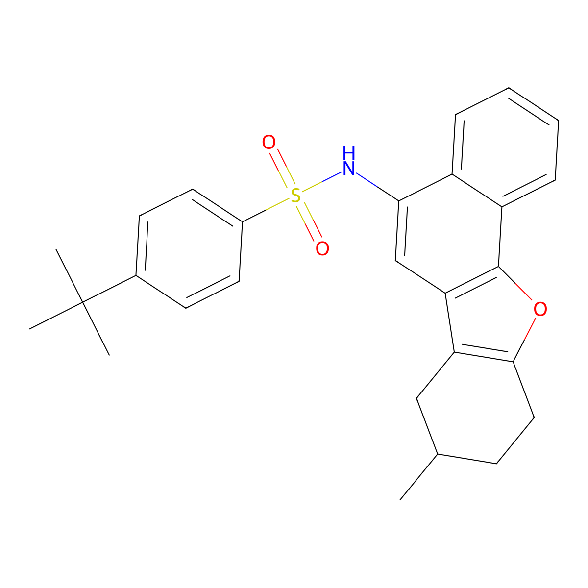 4-(tert-butyl)-N-(8-methyl-7,8,9,10-tetrahydronaphtho[1,2-b]benzofuran-5-yl)benzenesulfonamide molecular structure, CAS 494826-28-7