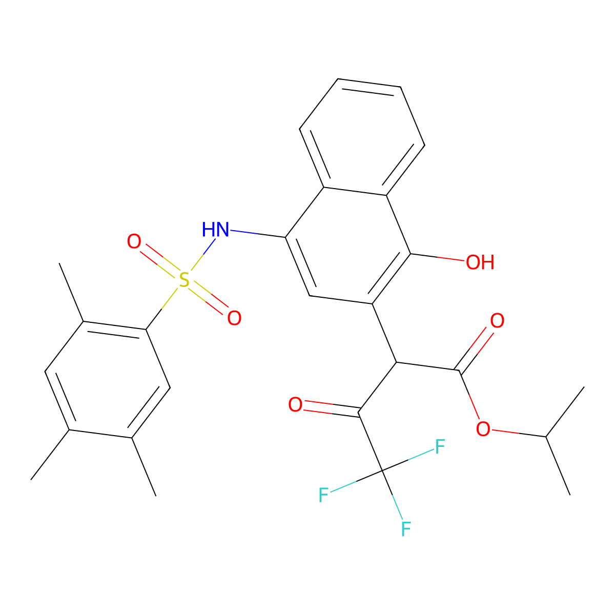 Isopropyl 4,4,4-trifluoro-2-(1-hydroxy-4-{[(2,4,5-trimethylphenyl)sulfonyl]amino}-2-naphthyl)-3-oxobutanoate molecular structure, CAS 494826-87-8