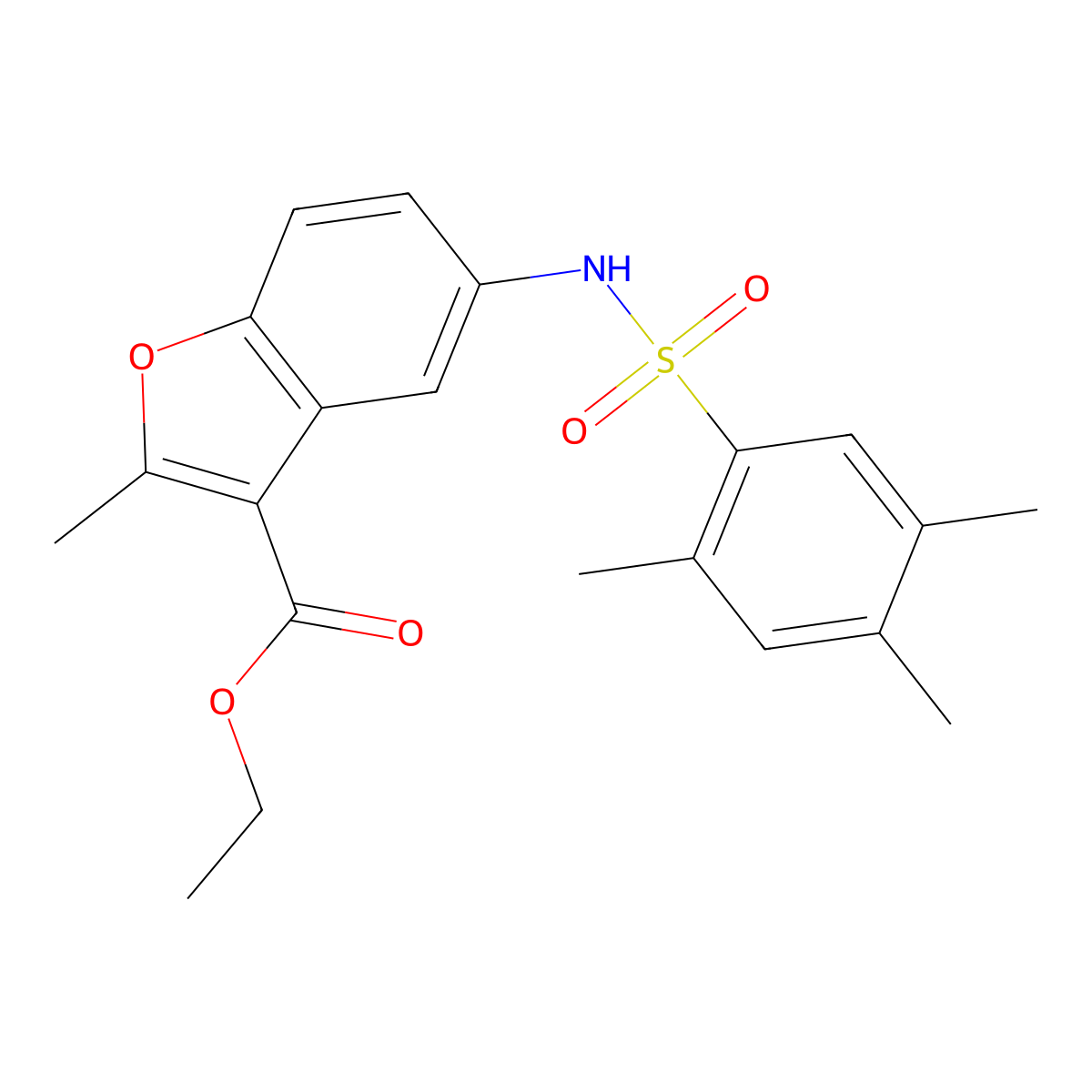 Ethyl 2-methyl-5-{[(2,4,5-trimethylphenyl)sulfonyl]amino}-1-benzofuran-3-carboxylate molecular structure, CAS 494826-95-8