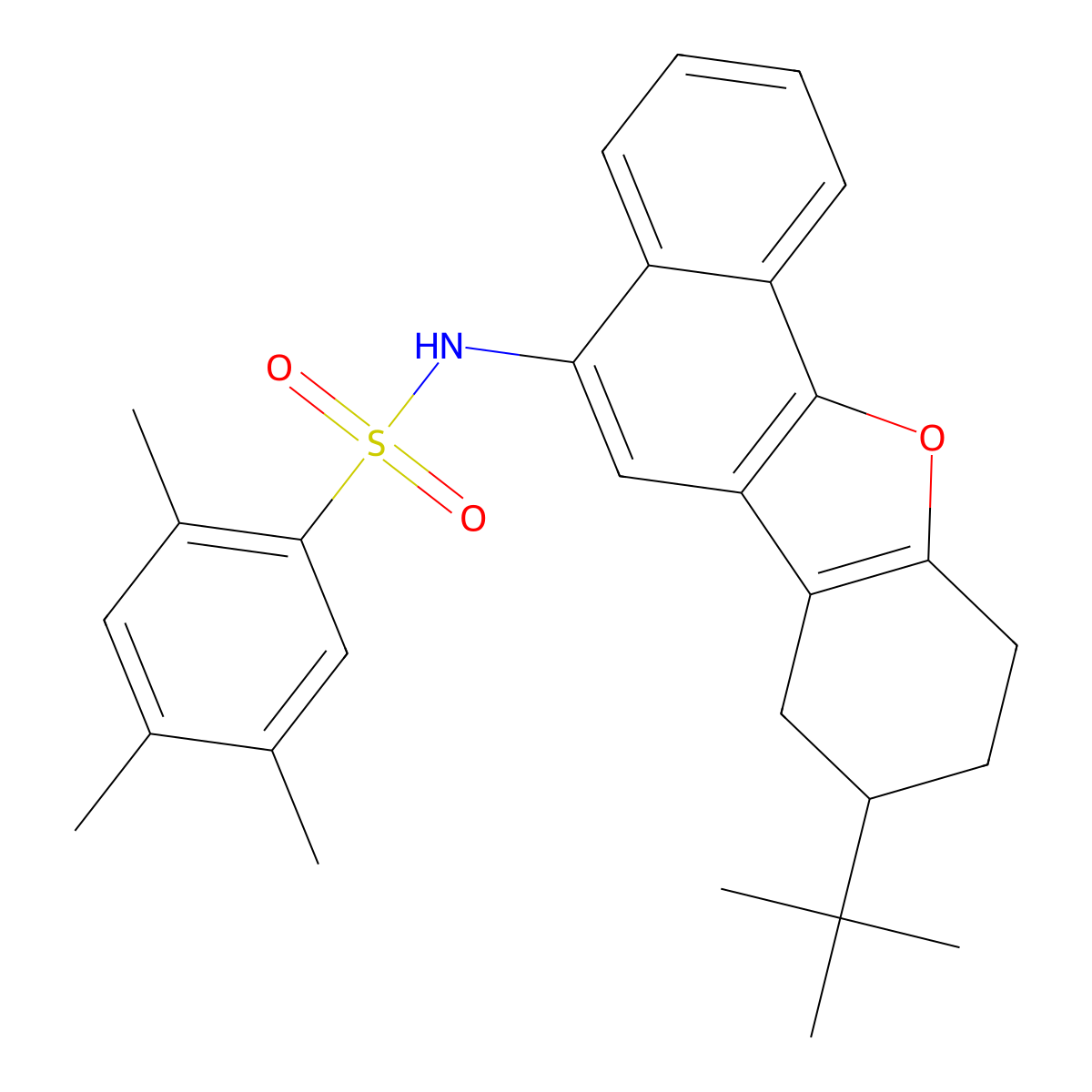 N-(8-tert-butyl-7,8,9,10-tetrahydronaphtho[1,2-b][1]benzofuran-5-yl)-2,4,5-trimethylbenzenesulfonamide molecular structure, CAS 494827-04-2