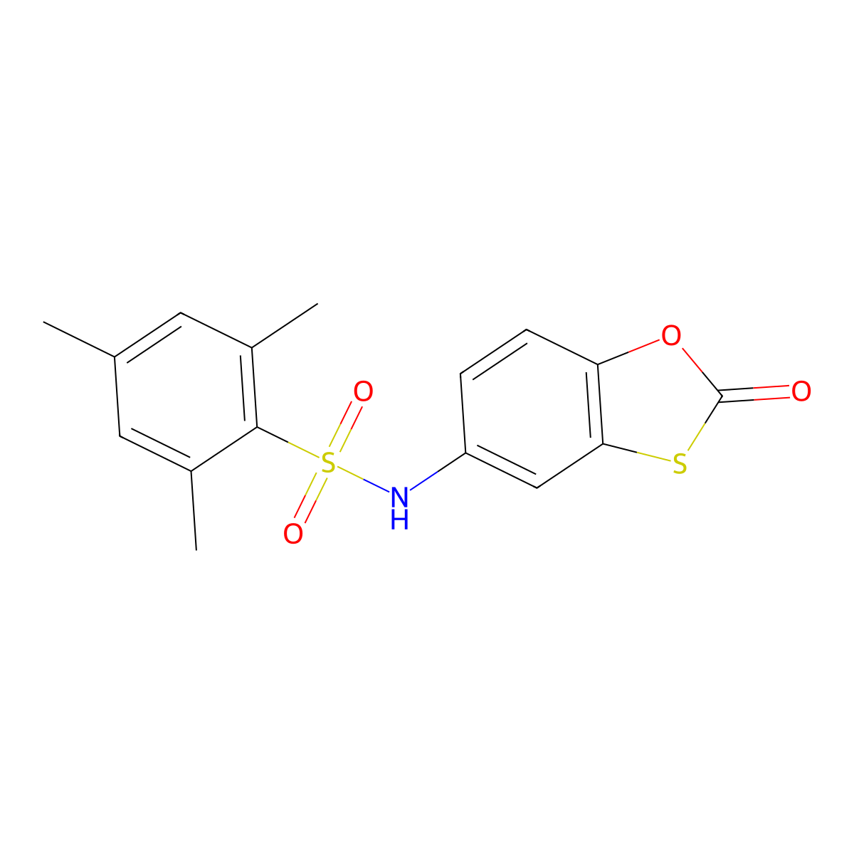 2,4,6-trimethyl-N-(2-oxo-1,3-benzoxathiol-5-yl)benzenesulfonamide molecular structure, CAS 494827-10-0